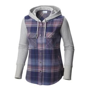 Women's Columbia Canyon Point II Flannel Shirt Jacket Hoodie Size Large